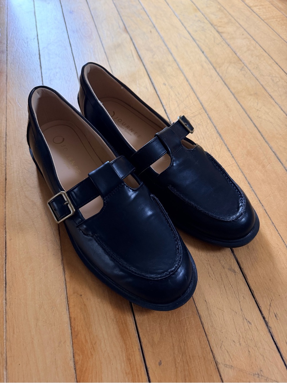 Journee Collection Black Leather Buckle Strap Loafers - Picture 5 of 5